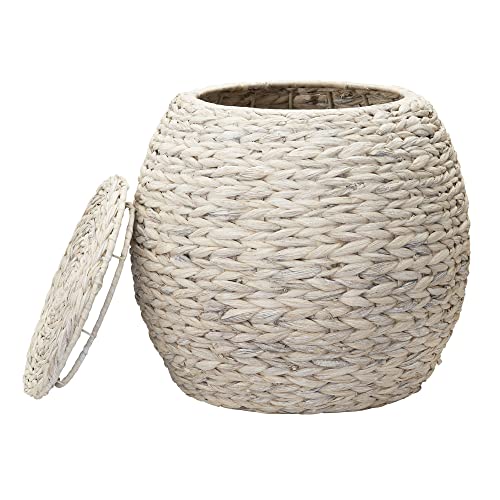 Household Essentials Handwoven Water Hyacinth Barrel Wicker Storage Basket Side Table, Cream Finish - color: Cream Water Hyacinth, style: Water Hyacinth