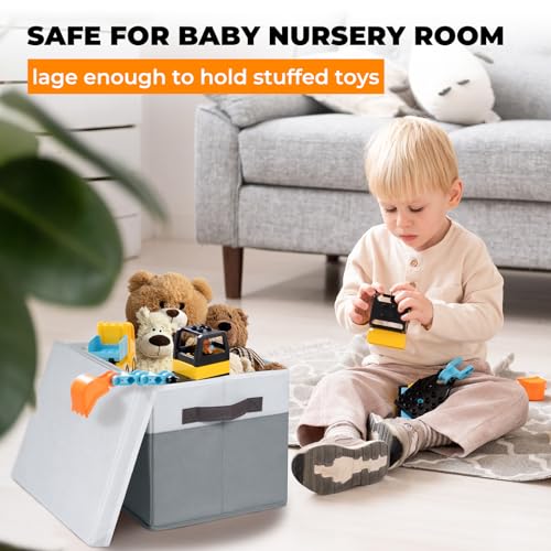 Large Closet Storage Baskets Bins with Lids 4 Pack, Storage Baskets for Organizing Shelves Nursery Bedroom, Home Dorm Closet Organizers Cubes for Clothes Toys Blanket Book - Stackable -14x10x9.5 - color: White with Grey, size: 4pcs-Large