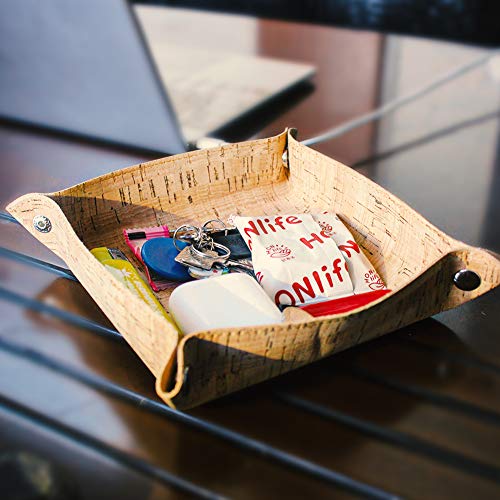 boshiho Valet Tray for Men, Natural Cork Jewelry Catchall Key Phone Coin Box Change Caddy Bedside Storage Box (Cork) - color: Cork