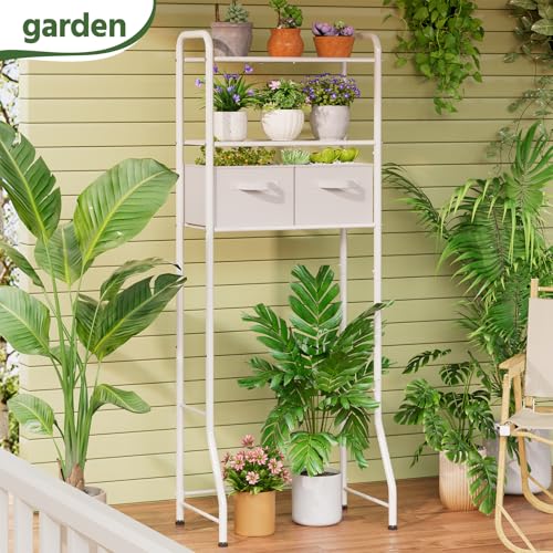 Simple Trending Over The Toilet Storage Rack with Drawers, Metal 3 Tier Bathroom Organizer Shelf with Paper Holder and 3 Hooks, White - style: 3 Tier White-Drawers