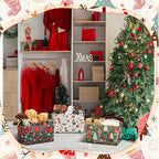 4 Pack Christmas Storage Bin Collapsible Large Christmas Storage Baskets for Gifts Xmas Tree Canvas Laundry Basket Foldable Box with Handle for Office Home Bedroom Clothes Toys Holiday Decor - style: Retro