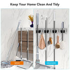 homeasy Mop Broom Holder No Drill, Mop Broom Organizer Wall Mounted Heavy Duty with Hooks Hanger, Self Adhesive Stainless Steel 4Pcs for Bathroom, Kitchen, Office (Multicolor) - color: Silver Mix