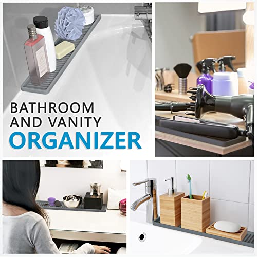 ZAPPOWARE Silicone Kitchen Sink Caddy Sponge Holder 11"x 4.33", Gray - Bathroom Vanity Tray Organizer, Kitchen Soap Tray for Dish Scrubber, Soap Dispenser and Sponge - color: Gray, size: 11" x 4.3" x 0.4"