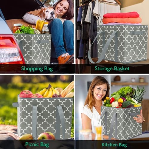 WISELIFE Reusable Grocery Bags 6-Pack Foldable Washable Storage Bins Basket Water Resistant Shopping Utility Tote Bag Grey - color: Grey, size: 6 Pack