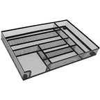 Metal Mesh Desk Drawer Organizer Tray, 6-Compartment Office Drawer Organizer for Pens Supplies, 12.6"x8.27"x1.57" Black - color: 1pc packed black
