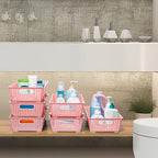 Tiawudi Stackable Woven Plastic Basket, Storage Bins for Cabinet, Closet, Shelf, Under Sink and Countertop, Pantry Organizer Bins, 6 Pack - color: Pink