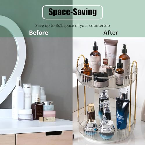 Rotating Makeup Organizer Countertop 2 Tier Lazy Susan Trays Clear Skincare Perfume Storage for Bathroom Counter Vanity, Transparent - color: Transparent, size: 2 Tier