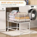 Large Rolling Laundry Basket Cart,Wire Laundry Hamper Cart with Handle and Wheels,White High Laundry Hamper for Laundry Room,Bedroom and Bathroom-120L White (29.5"L*19.7"W*27.95"H inch) - style: Large Oblong-White