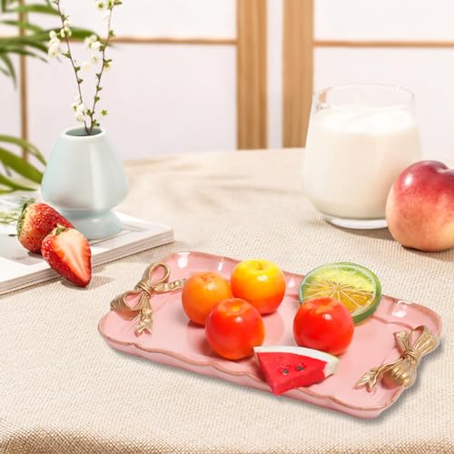 Vintage Decorative Tray Jewelry Tray Towel Tray Storage Tray Rings Necklace Bracelets Earrings Trays Cosmetics Jewelry Organizer Retro Design Bow Decor Resin Plate Coquette Room Decor (Pink) - color: Pink
