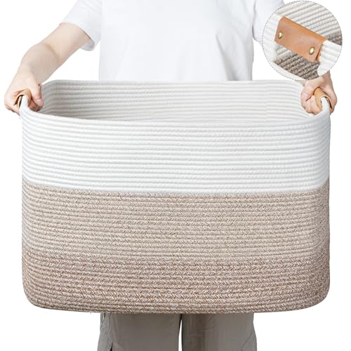 danpinera Rectangle Blanket Storage Basket, Large Blanket Basket Living Room, Nursery Nin for Toys, 50 L Large Woven Storage for Toy Organizing & Laundry, 18.11’’*14.17’’*11.81’’, Gradient Brown - color: Gradient Brown, size: 50L