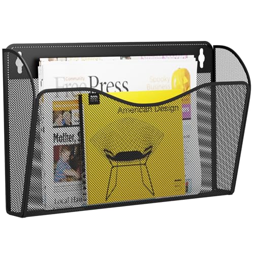 Single Pocket Wall File Holder, Mesh Hanging File Folder Paper Organizer, Vertical Wall Mounted Mail Basket, Storage Organization Magazine Rack for Office, Home and School, Black - color: Black, size: 1 Pack Wall Mounted