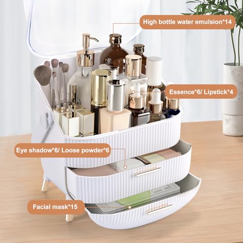 YGJT Makeup Organizer, Skincare Organizer for Vanity with Drawers, Makeup Storage Box, Large Capacity Cosmetic Display Cases Makeup Storage Box for Bedroom, Bathroom, Ideal Gifts for Women(White) - color: white1