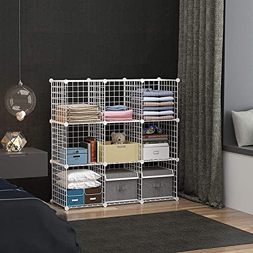 C&AHOME Wire Cube Storage, 9-Cube Organizer Metal, Wire C Grids Storage, Storage Bins Shelf, Modular Bookshelf, Closet Cabinet Ideal for Home, Living Room, Office 36.6”L x 12.4”W x 48.4”H White - color: White, size: 9 Cube