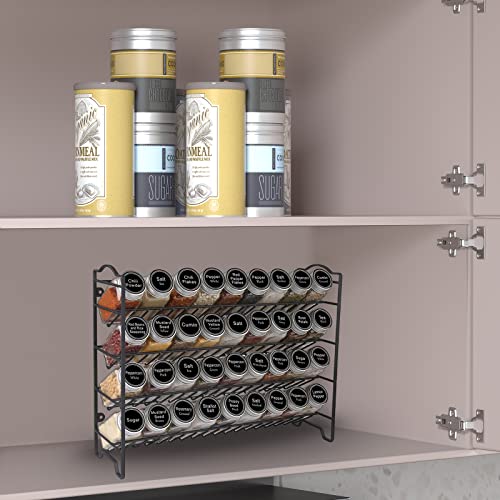 SWOMMOLY Spice Rack Organizer with 36 Empty Square Spice Jars, 396 Spice Labels with Chalk Marker and Funnel Complete Set, for Countertop, Cabinet or Wall Mount, Black - color: Black