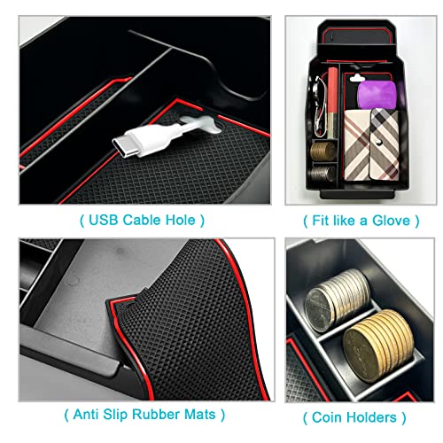 CDEFG 2023 2024 2025 2026 CX-50 Center Console Organizer Tray for 2023-2026 Mazda CX-50 Armrest Tray CX50 Central Consola Organizer Storage Box 2025 2026 Mazda CX50 Accessory (Red) - color: Red