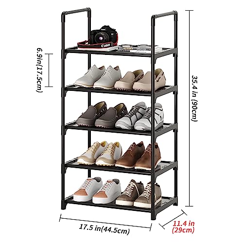 5-Tier Small Shoe Rack,Stackable Shoe Shelf Storage Organizer for Entryway Hallway Closet Bathroom Living Room(Black-5Tier) - color: Black-5tier