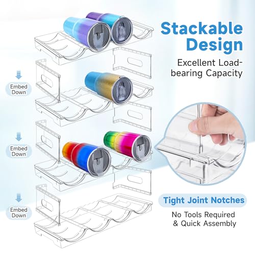 Large Compartment Water Bottle Organizer,4 Tier Stackable Water Bottle Rack for Cabinet,Tumbler Storage Organizer for Kitchen,Fridge,Cabinet Organization and Storage,Clear Water Bottle Storage Rack - size: 16 bottle