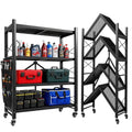 4-Tier Folding Storage Shelves, Heavy Duty Garage Shelving Unit, Adjustable Metal Standing Storage Rack Shelf, No Assembly Wire Shelving Organizer with Wheels for Kitchen Pantry Warehouse - size: 4-Tier