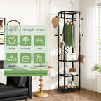 IBUYKE Coat Rack with Shelves, Freestanding Hall Tree with 3 Shelves and 8 Hooks, Industrial Clothes Stand for Entryway, Hallway, Bedroom, Black UTMJ088B - color: Black