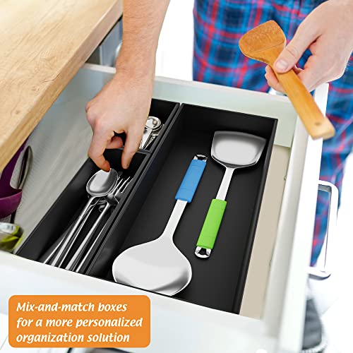 Black Bamboo Drawer Organizer - Silverware&Utensil Holder Organizer for Kitchen Drawers, Multi-Use Drawer Dividers Boxes for Bathroom Counter，Cabinet, Garage, Office Desk, Makeup, Jewelry (6"3"2.5") - color: Black, size: 6*3*2.5 inch