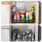 Expandable Under Sink Organizer with 5-Level Height Adjustment,2 Tier Under Sink Organizer Pull-Out Under Sink Drawers Cabinet Organizer for Kitchen & Bathroom Storage,Black,Large - size: large