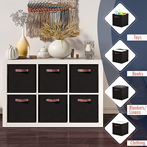 Ornavo Home 13 x 13 Storage Cube Bins, Foldable Collapsible Fabric Storage Bins Box Linen Shelf Basket Cube Organizer for Closet with Leather Handles, 6 Pack, Black - color: Black, size: Cube - 13 x 13 x 13
