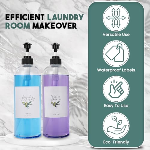 Lou & Rae Laundry Detergent Dispenser Set w/ 8 Waterproof Labels - 2 Pack 32oz PET Plastic Fabric Softener Dispenser - Liquid Laundry Detergent Container - Laundry Room Décor & Storage