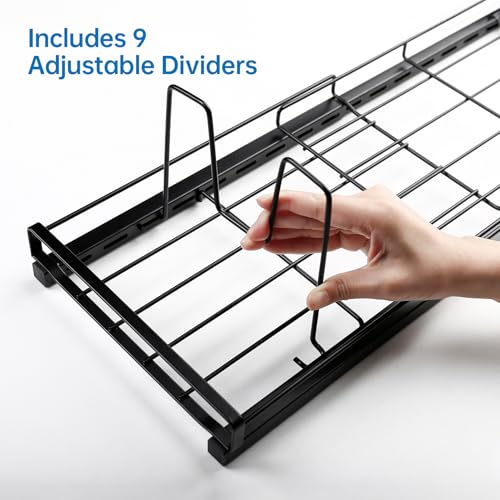 Expandable Food Container Lid Organizer, 9 Adjustable Dividers Sturdy Metal Pot and Pan Organizer Rack for Kitchen Cabinets, Drawers, Pantry Shelves, Countertops, Black, 8.15" Wide - color: Black,13"-21" Expandable,9 Dividers