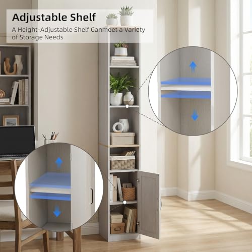 Casaphoria Space-Saving 72" Tall Narrow Bathroom Storage Cabinet, 6-Tier Slim Storage Cabinet with Adjustable Shelves, Anti-Tip Freestanding Display Shelf for Small Spaces, Apartments,White - size: 9.44"L×11.8"W×72.04"H