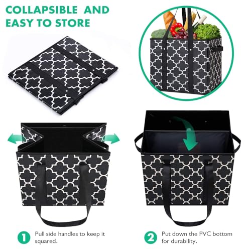 WISELIFE Reusable Grocery Bags 3-Pack Foldable Washable Large Storage Bins Basket Water Resistant Shopping Tote Bag Black - color: Black, size: 3 Pack