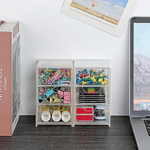BTSKY 2 Pack Small Acrylic Storage Organizer with Drawers, 3-Layer Clear Desktop Organizer for Office Supplies Mini Storage Box with Drawers for Desk, Desktop Makeup Drawer Jewelry Storage Box