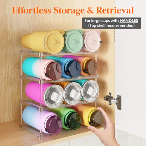 Lifewit Stackable Bottle Storage Organizer, Clear Freestanding Wine Holder for Cabinet, Large Slot Water Bottle Tumbler Cup Organizer for Pantry, Plastic Wine Rack for Fridge Cellar, 4Tier Hold 12 - size: 4 Tier-12 Bottle
