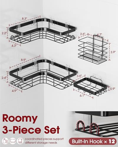 Sakugi Corner Shower Caddy - 4-Pack Shower Organizer with Soap Holder & Toothbrush Holder, Rustproof Metal Shower Shelves, Laundry, Kitchen, Bathroom Organizers and Storage Solution, Large, Black - color: Black, size: Large - 4 Packs