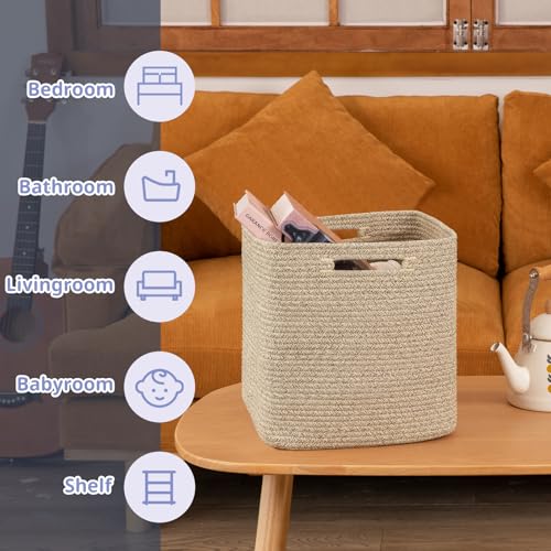 OIAHOMY Storage Cubes, 11 Inch Cube Organizer, Collapsible Storage Bins, Baskets for Organizing, Bins for Shelves-Brown, 2-PACK - color: Brown, size: 2Pcs-11*11*11inch
