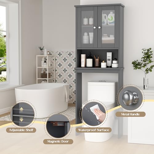 Walsunny Over Toilet Storage Cabinet, BathroomShelf Organizer Over Toilet, Washing Machine Box, Space Saver with Adjustable Decorative Racks（Gray） - color: Grey, style: 1 Open Shelf
