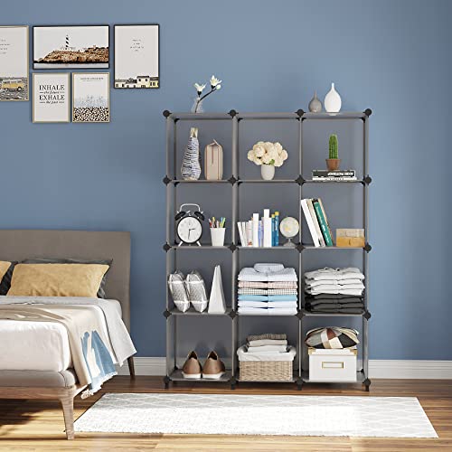 AWTATOS Cube Storage Organizer Closet Storage Cubes Shelves Bookshelf Clothes Organizer DIY Plastic 12 Cube Shelves for Home, Bedroom, Grey ULPZ022 - color: Grey