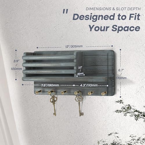 Rebee Vision Pine Wood Key Holder Wall Mount for Home Decor – Key Holder for Wall Mail Slot Can Store Letters & Files - 6 Hooks for Car Keys & Hats, Home Essentials (Royal Blue) - color: RoyalBlue