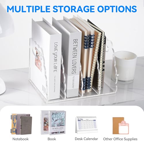 Adevar Clear Acrylic Magazine File Holder 4 Vertical Magazine File Organizer Binder Book Holder for Desk Acrylic Desk Organizer Clear Office Racks & Displays for Office Home Classroom - size: B5, 4 Sections