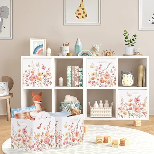 11.8" Wild Flower Storage Cube Organizer Set 3Pcs Clothes Storage Basket Bin for Closet Shelf Garden Butterfly Nursery Kid Room Book Toy Chest, Wildplants - color: Wildplants