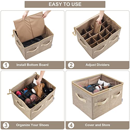 Moteph Shoe Organizer for Closet - Shoe Storage Organizer for Closet Organization with Clear Cover & Adjustable Dividers, Shoe Rack & Basket - (Light Brown, Medium - 16 Pairs) - color: Light Brown, size: Medium - 16 Pairs