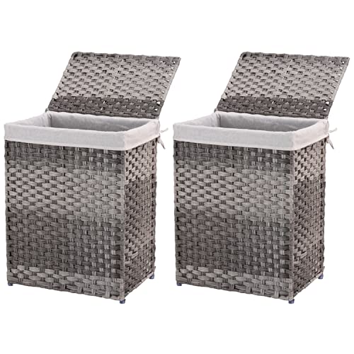 Mxfurhawa Slim Laundry Basket on Wheels, Heavy Duty Cotton Liner Laundry Storage Hamper with Handles, Collapsible Clothes Wire Basket Organizer Laundry Bag (2PCS-02A) - color: 2PCS-02A