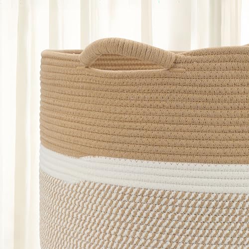 Large Blanket Basket (20"x13"),Woven Basket for Storage Dirty Clothes for Laundry, Living Room, Nursery, Bedroom Rope Storage Basket for Blankets（Double/Brown) - color: Double Brown