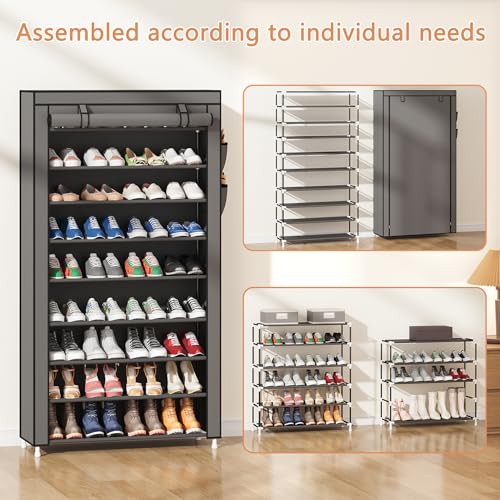 Laiensia 9-Tier Vertical Shoe Rack Organizer, Space Saving Shoe Storage Organizer, Non-Woven Cover Shoe Shelf Holds 36-45Pairs for Bedroom, Hallway, Closet Entryway, Grey - color: Grey, size: 9-tier