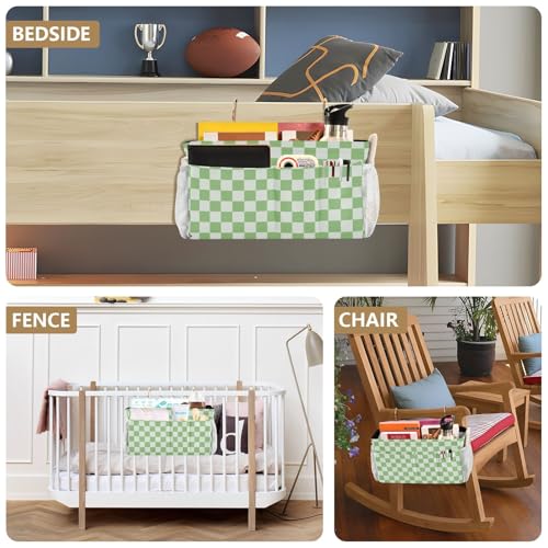 Bedside Caddy Hanging Bunk Bed Caddy Bed Organizer Hanging Pocket with 2 Hooks Bedside Storage Organizer Pocket Bag Holder Checkered Light Green - color: Checkered Light Green