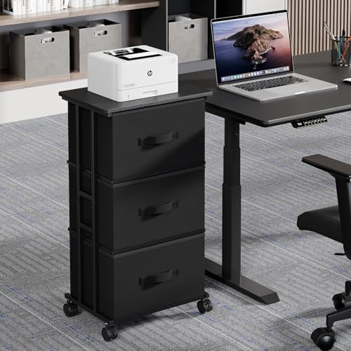 DUMOS 3 Drawers Dresser for Bedroom with Wheels, Fabric Storage Cabinet Organizer with Removable Fabric Bins, Sturdy Steel Frame for Living Room, Office, Entryway, Closets, Black - color: Black, size: 11.8"D x 16.7"W x 30.1"H (3 Drawers)