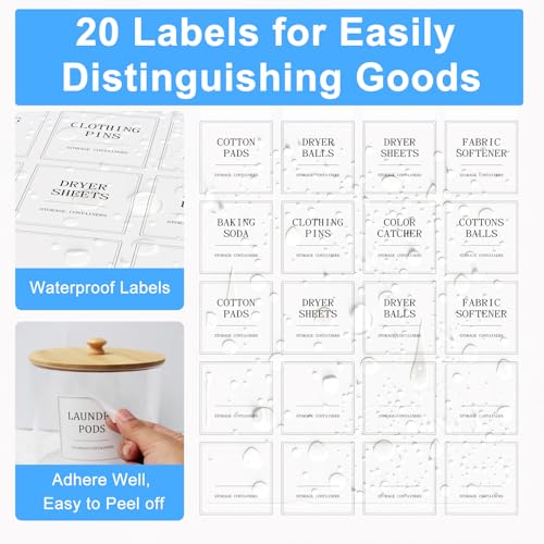 3+1 Pack Laundry Pods Containers & Dryer Sheet Holder & Laundry Detergent Dispenser, Laundry Room Organization and Storage Jars with Lids, Labels and Scoops for Scent Booster, Powder, Pods - color: Wood