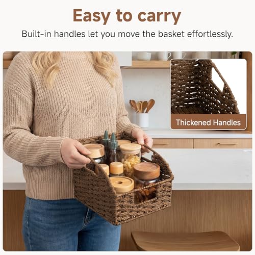 StorageWorks Wicker Baskets for Organizing, Pantry Organizers and Storage, Round Paper Rope Storage Basket for Pantry Shelves, Brown, 2 Pack - color: Dark Brown(Paper Rope), size: 2x 8½"L x 10"W x 7½"H