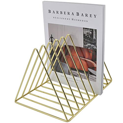 EASEPRES Gold File Holder Organizer, Triangle Record Album Holder Magazine Wire Rack, 9 Slot Multifunction Desktop Storage Decor for Home Office - color: Gold