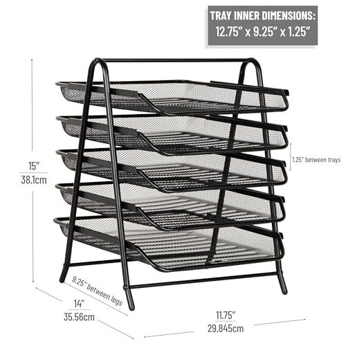 Mind Reader 5-Tier Paper Tray, Desktop Organizer, File Storage, Office, Metal Mesh, 11.75"L x 14"W x 15"H, Set of 2, Black - style: 5-Tier