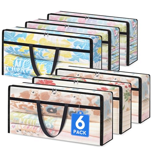 TasticTotes 6 Pack Long Clear Storage Bags for Comforter, Clothes & Bedding, Plastic Blanket Storage with Zipper and Handle, Moving Bags, Closet Organizer and Under-Bed Storage (90L, 39.4"*7.1"*19.7") - size: 90L(39"*7"*20")